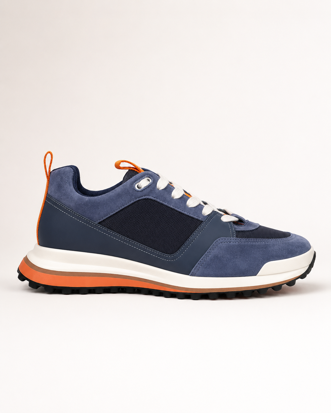 Men’s Navy & Orange Trail Sneakers - premium men's navy suede sneaker profile