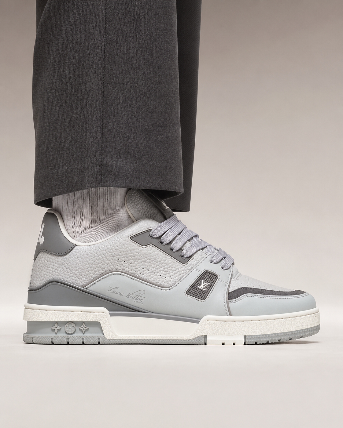 Men’s Grey & White Sneakers - premium sneakers side profile close up