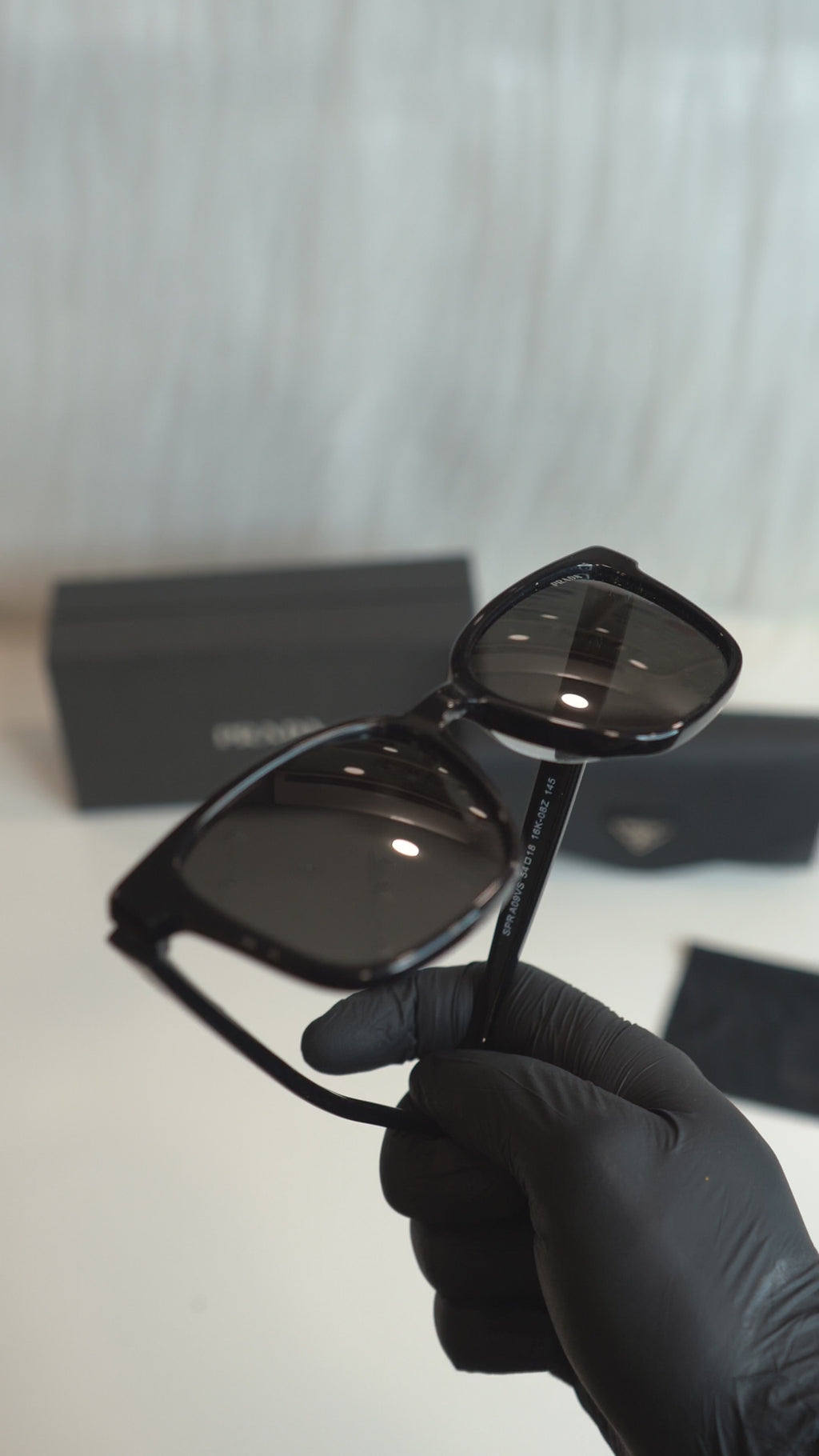 prd spr a09vs black rectangular sunglasses — upright product details, no audio