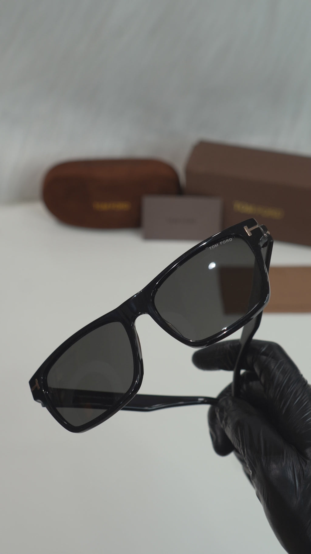 TF — FT1205 01A Glossy Black Square Sunglasses — silent high-quality complete detailing video