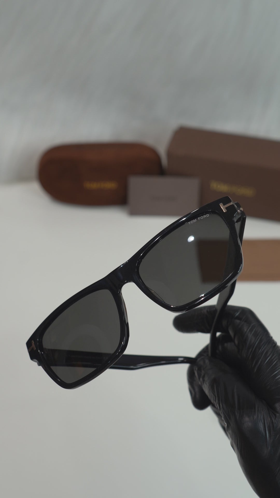 TF — FT1205 01A Glossy Black Square Sunglasses — silent high-quality complete detailing video