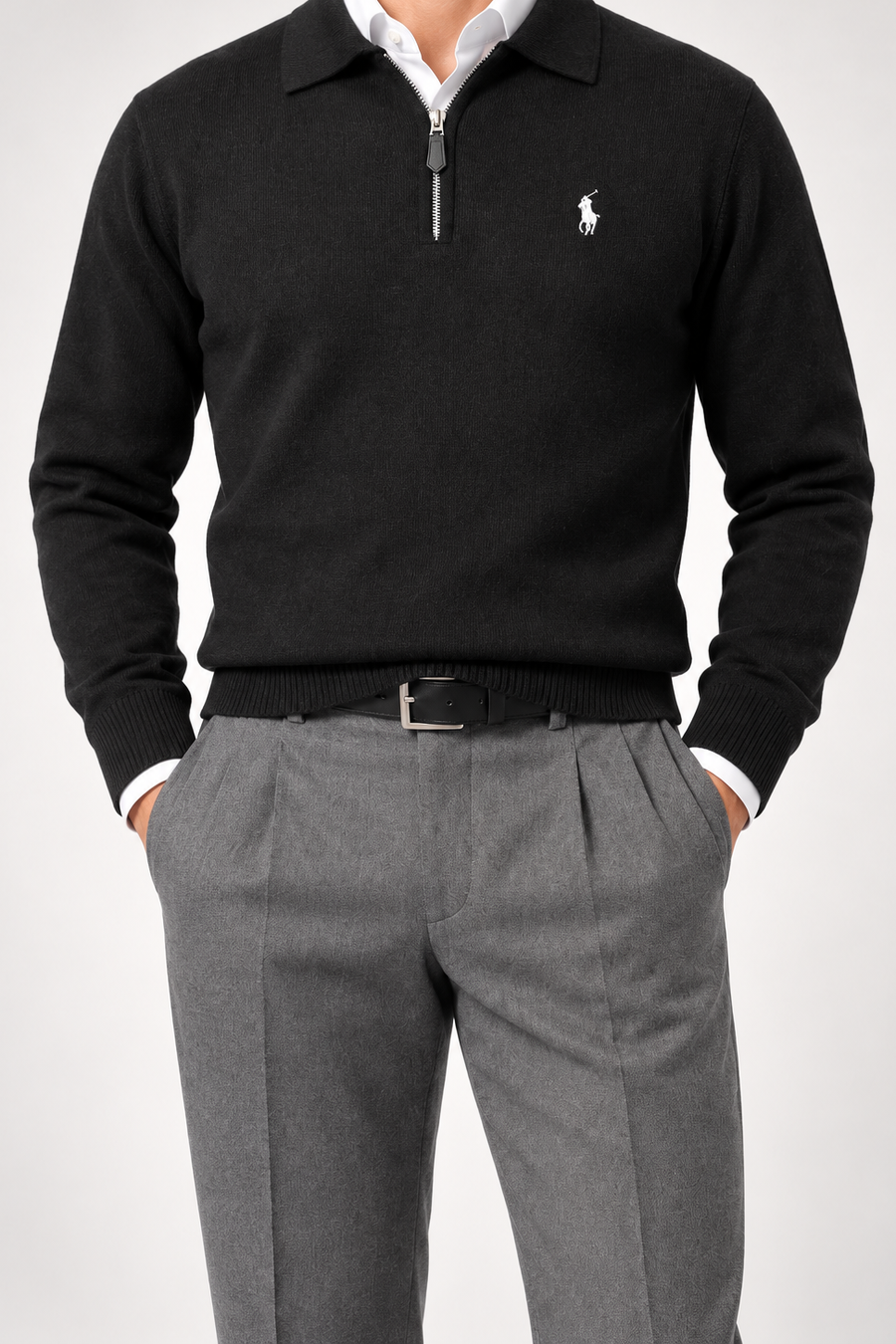 RL — Charcoal Embroidered Quarter-Zip Pullover — front