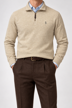 RL — Oatmeal Embroidered Quarter-Zip Pullover