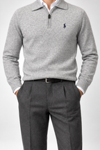 RL — Light-Grey Embroidered Quarter-Zip Pullover