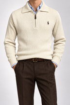 RL — Ivory Ribbed Quarter-Zip Pullover
