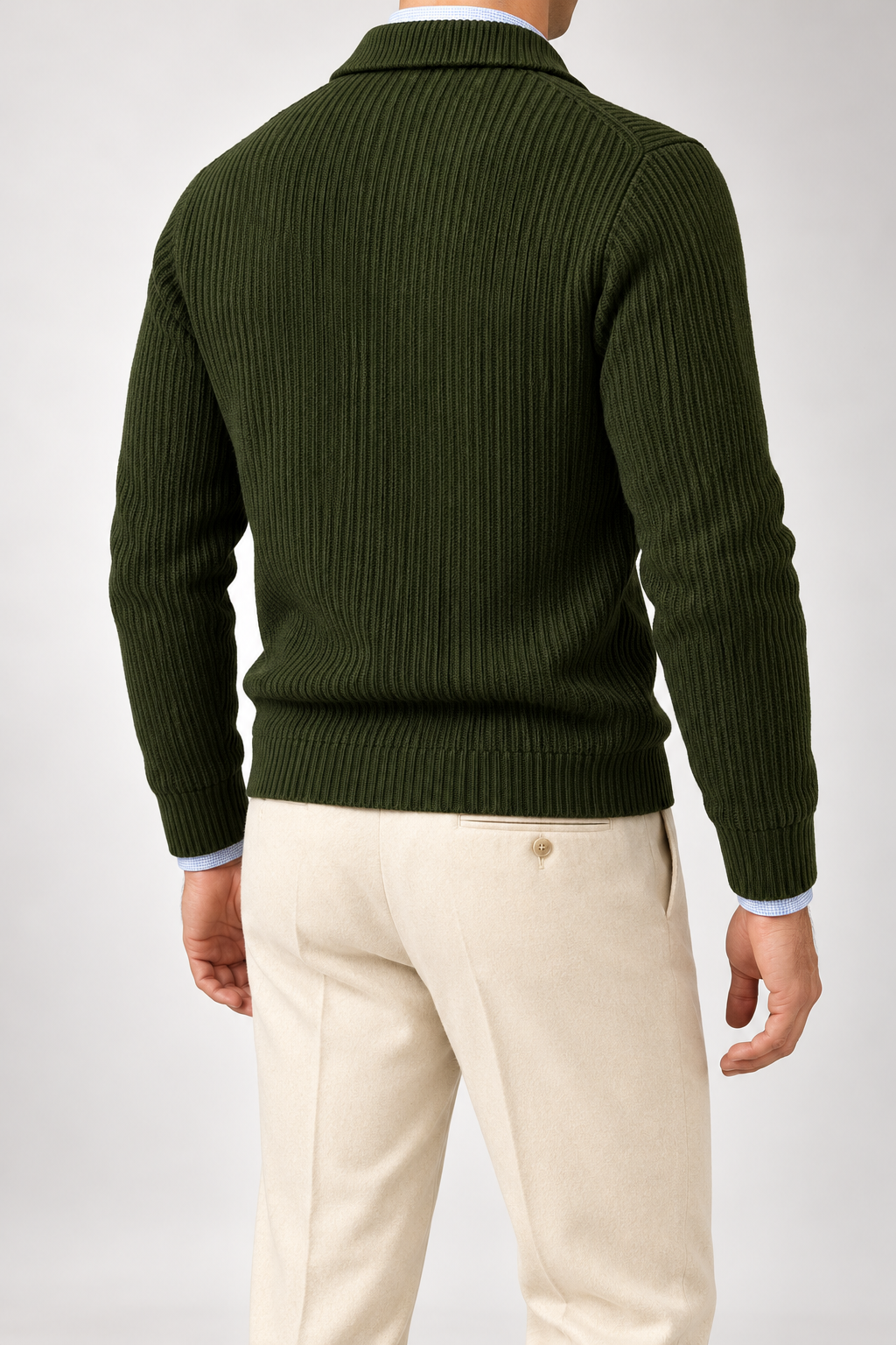 RL — Olive Ribbed Quarter-Zip Pullover — back