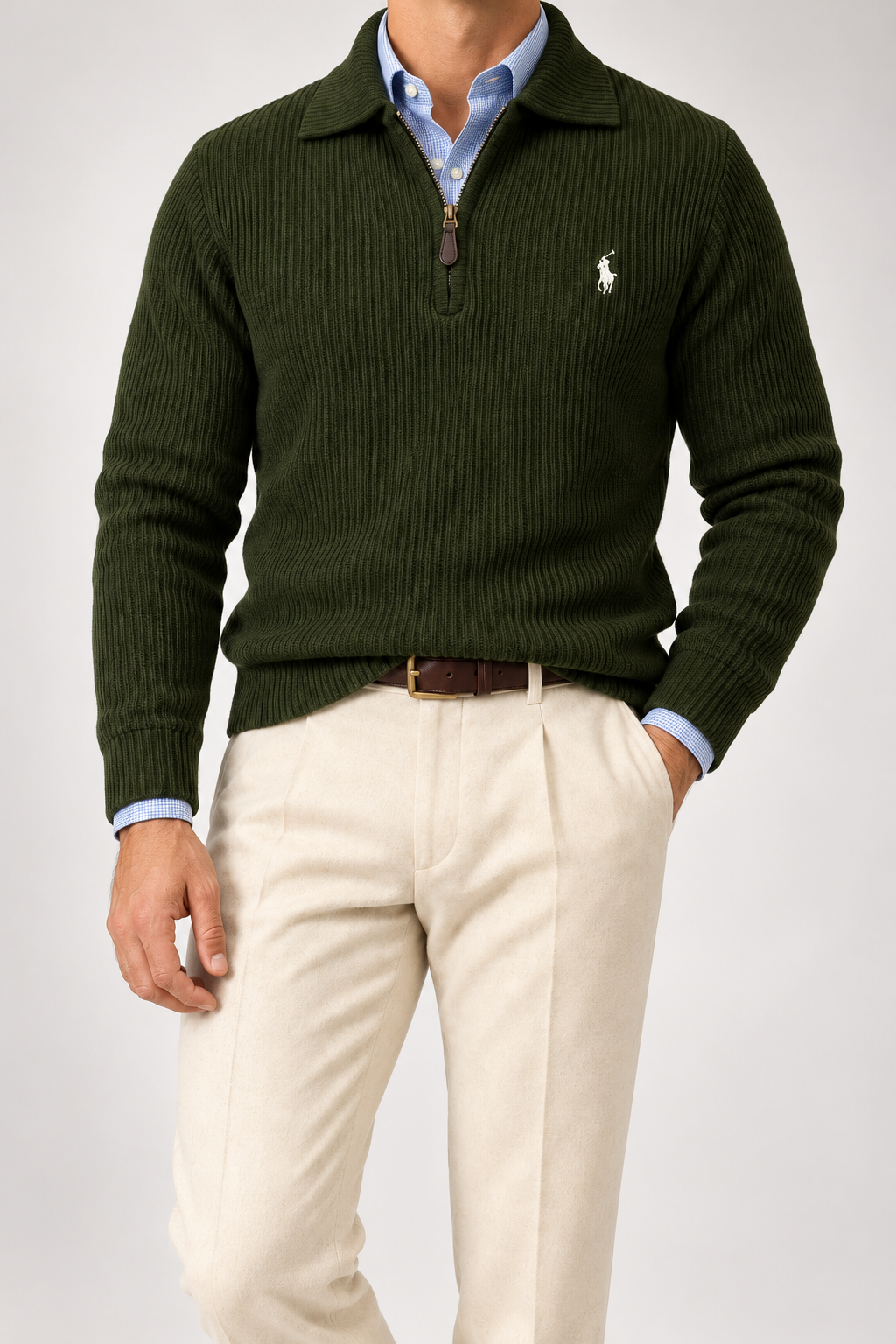 RL — Olive Ribbed Quarter-Zip Pullover — additional