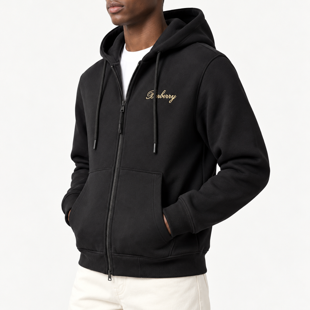 BRBRY — Black Check-Script Full-Zip Hoodie — side