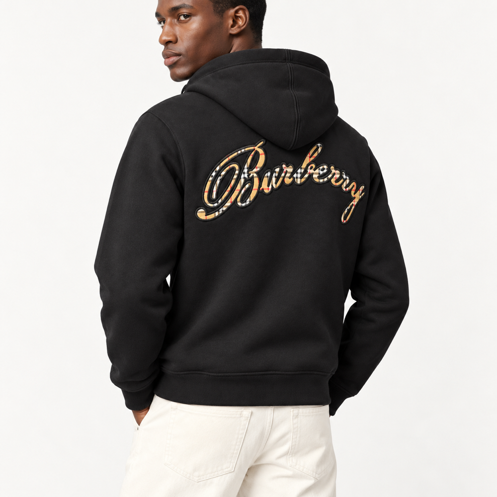 BRBRY — Black Check-Script Full-Zip Hoodie — back