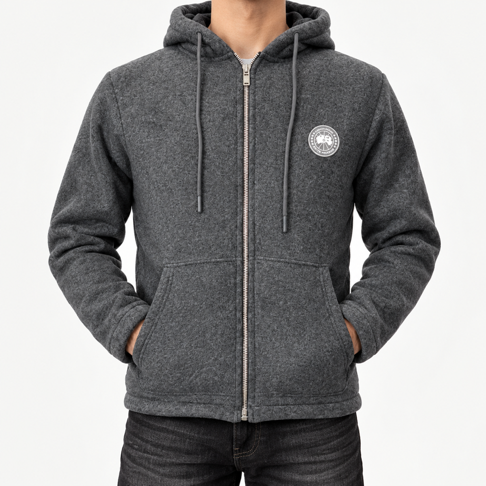 CG — Charcoal Heathered Badge Full-Zip Hoodie — front
