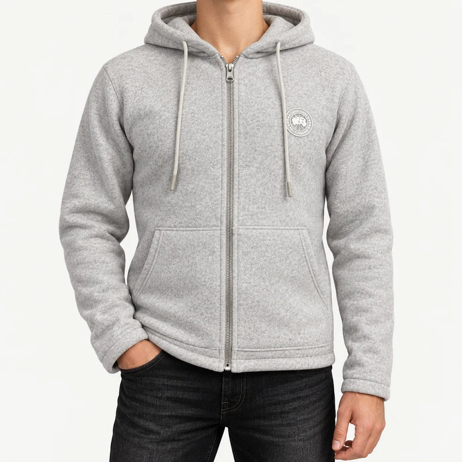 CG — Light Grey Heathered Badge Full-Zip Hoodie — front