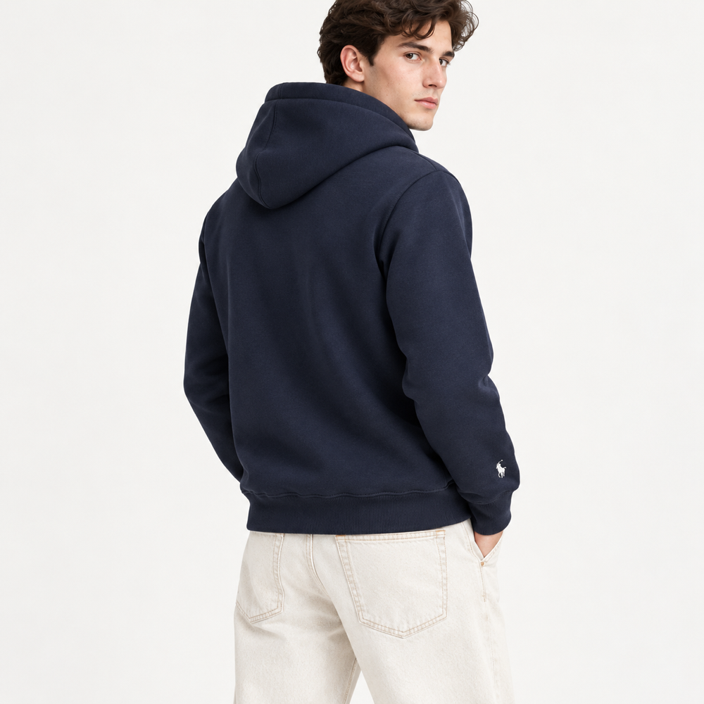RL — Navy Embroidered Pullover Hoodie — back