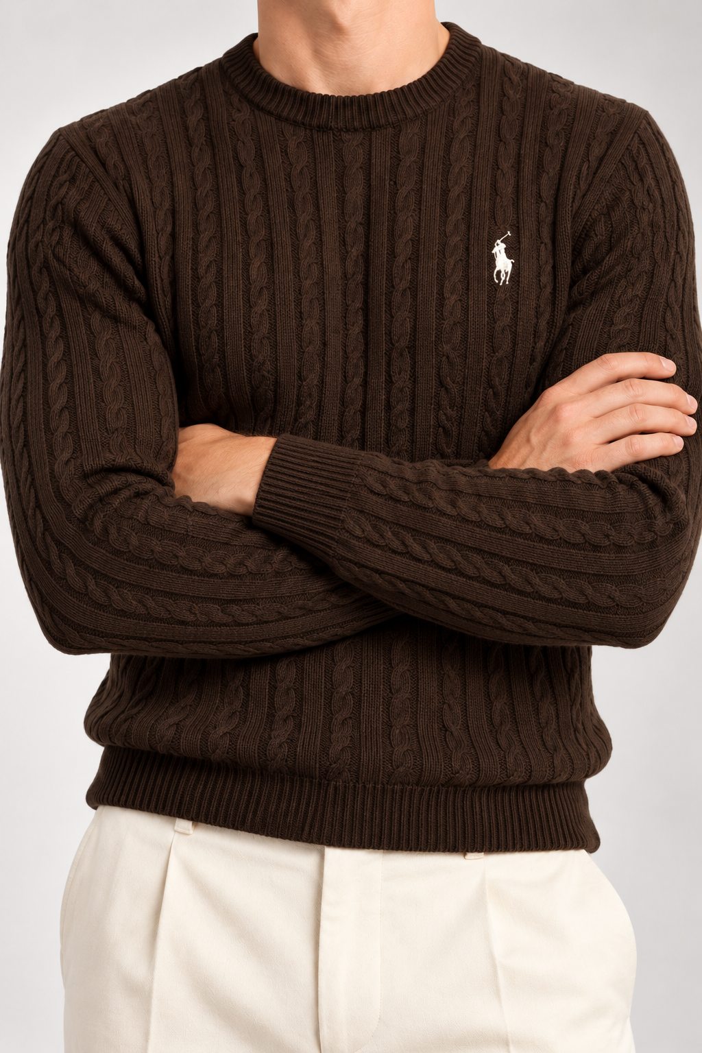 RL — Chocolate-Brown Cable-Knit Crew-Neck Jumper — additional