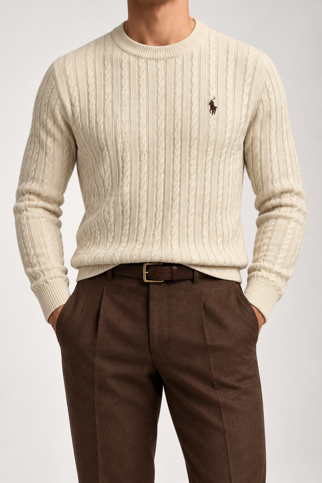 RL — Ivory Cable-Knit Crew-Neck Jumper — front