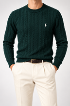 RL — Bottle-Green Cable-Knit Crew-Neck Jumper