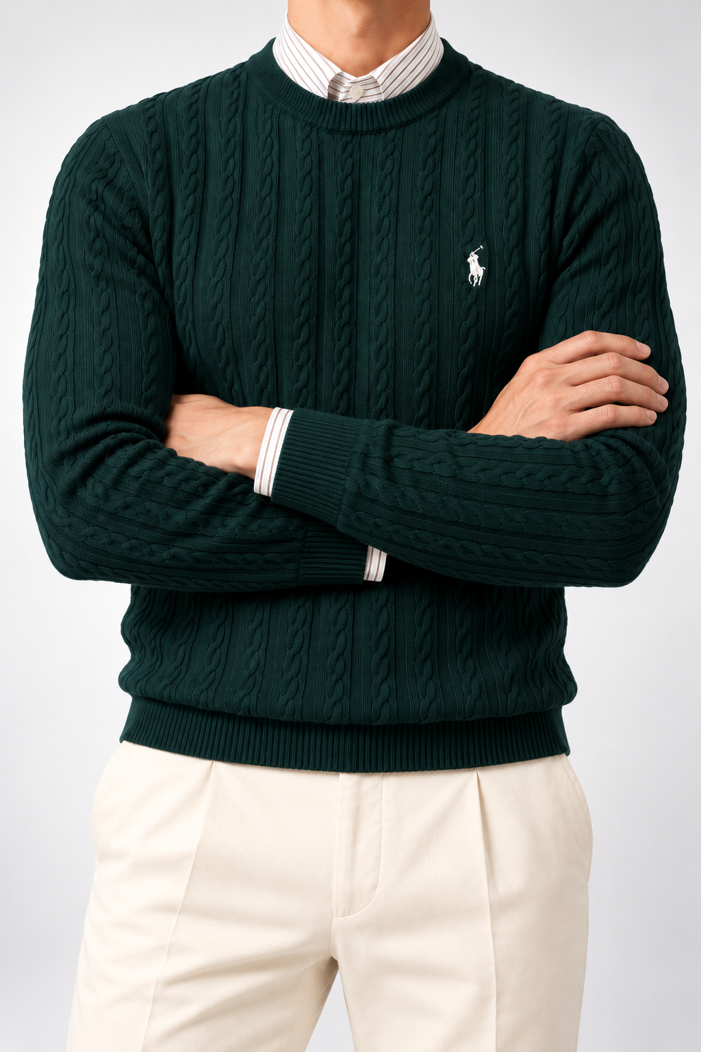 RL — Bottle-Green Cable-Knit Crew-Neck Jumper — additional