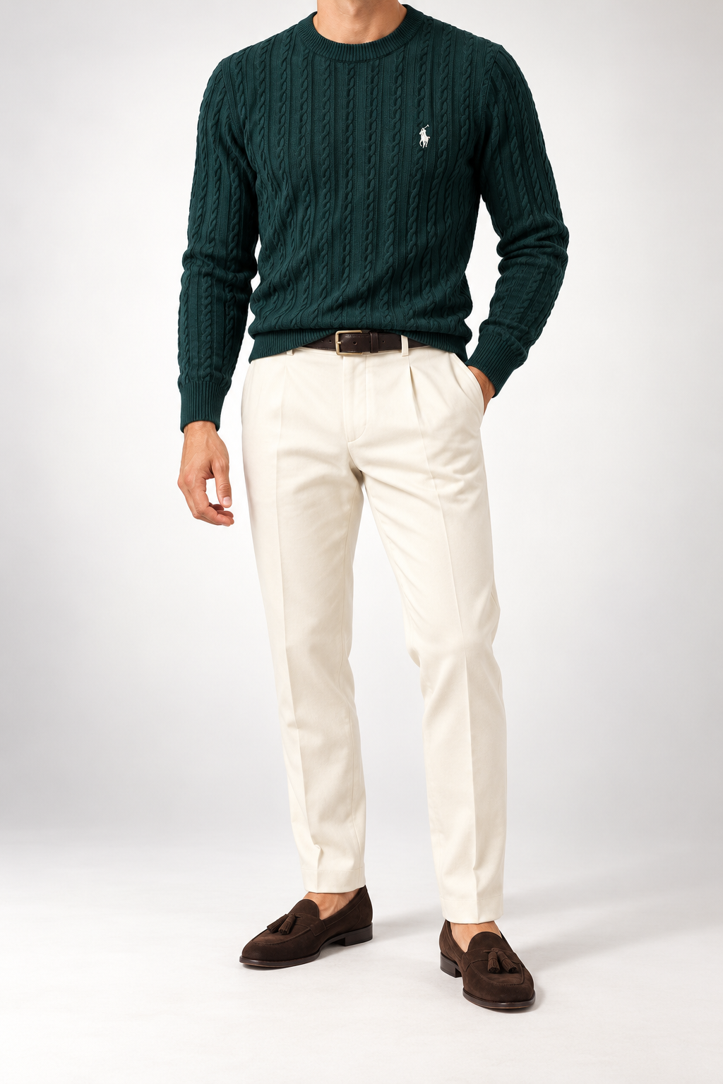 RL — Bottle-Green Cable-Knit Crew-Neck Jumper — additional