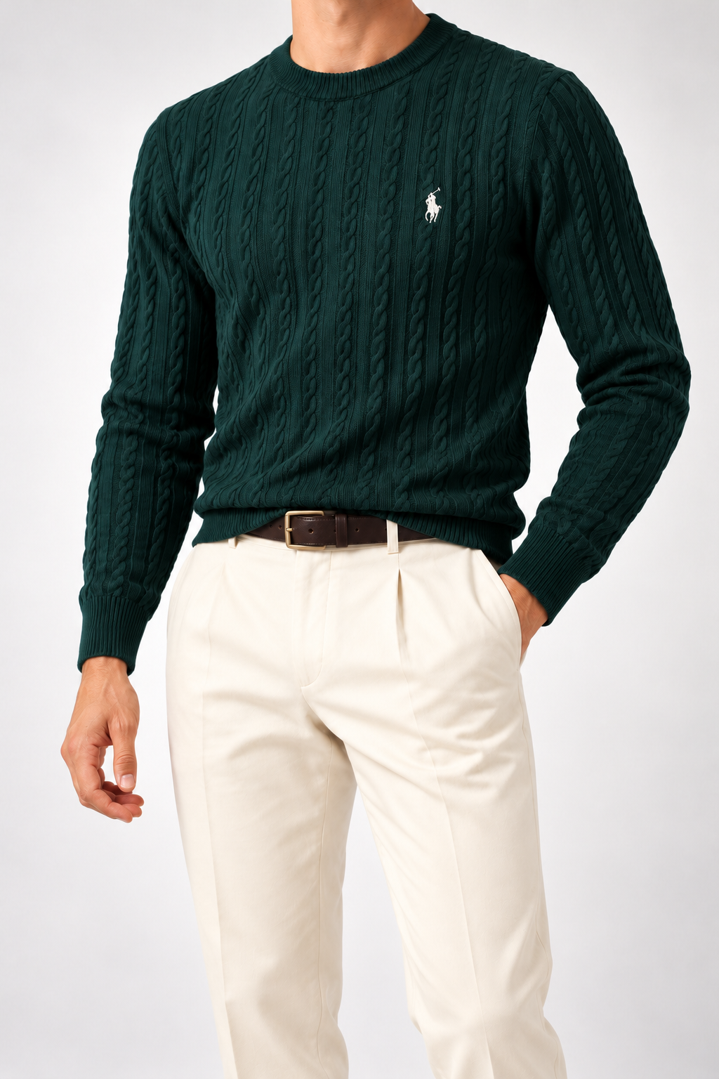 RL — Bottle-Green Cable-Knit Crew-Neck Jumper — additional