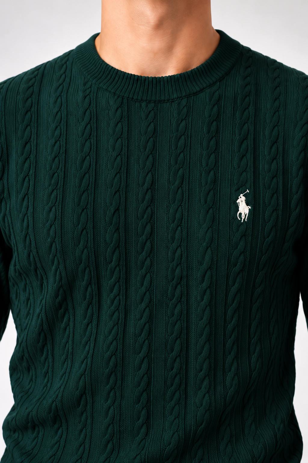 RL — Bottle-Green Cable-Knit Crew-Neck Jumper — additional