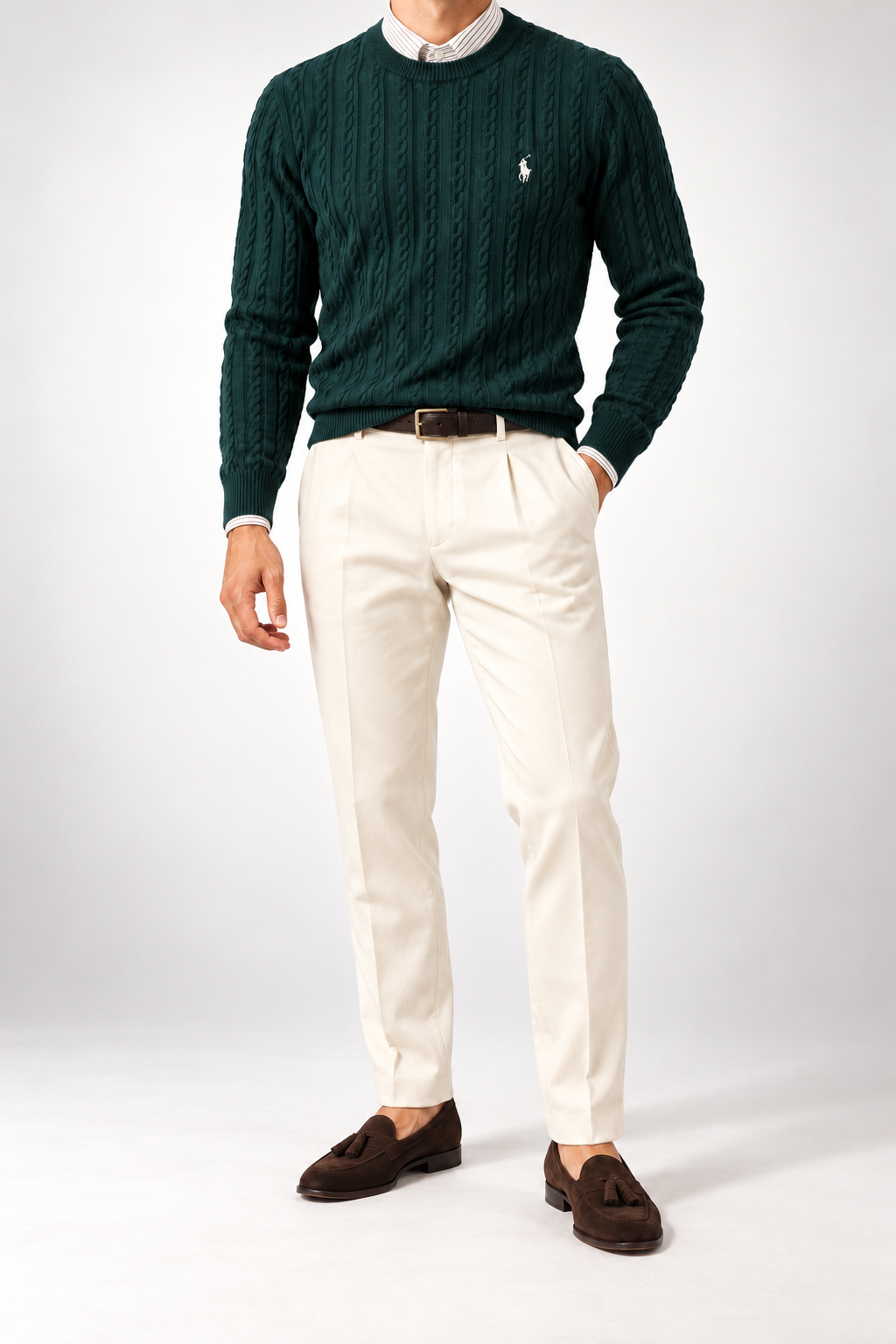 RL — Bottle-Green Cable-Knit Crew-Neck Jumper — additional