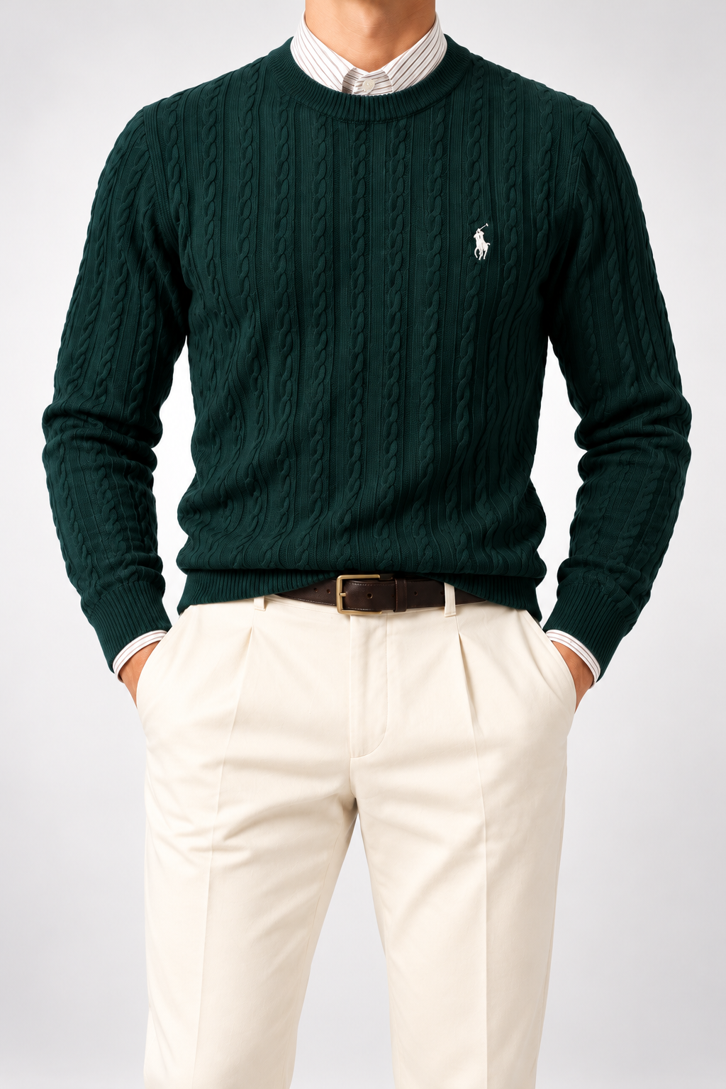 RL — Bottle-Green Cable-Knit Crew-Neck Jumper — additional