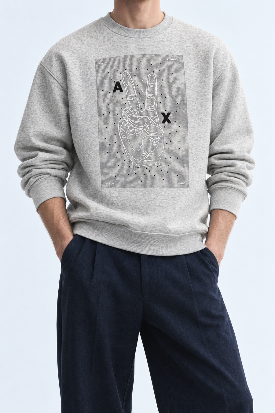 AX — Heather-Grey Peace-Hand Graphic Crew-Neck Sweatshirt — front