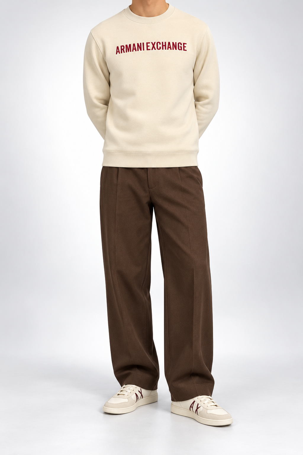 AX — Cream Logo Crew-Neck Sweatshirt — front