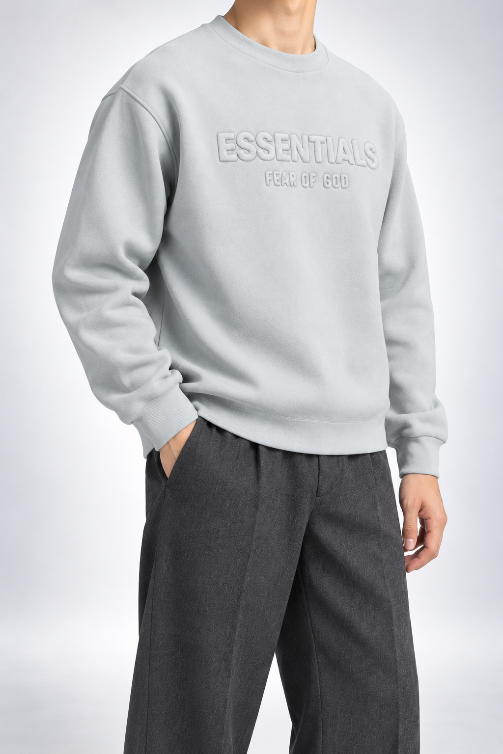 ESS — Light-Grey Tonal-Logo Sweatshirt — side