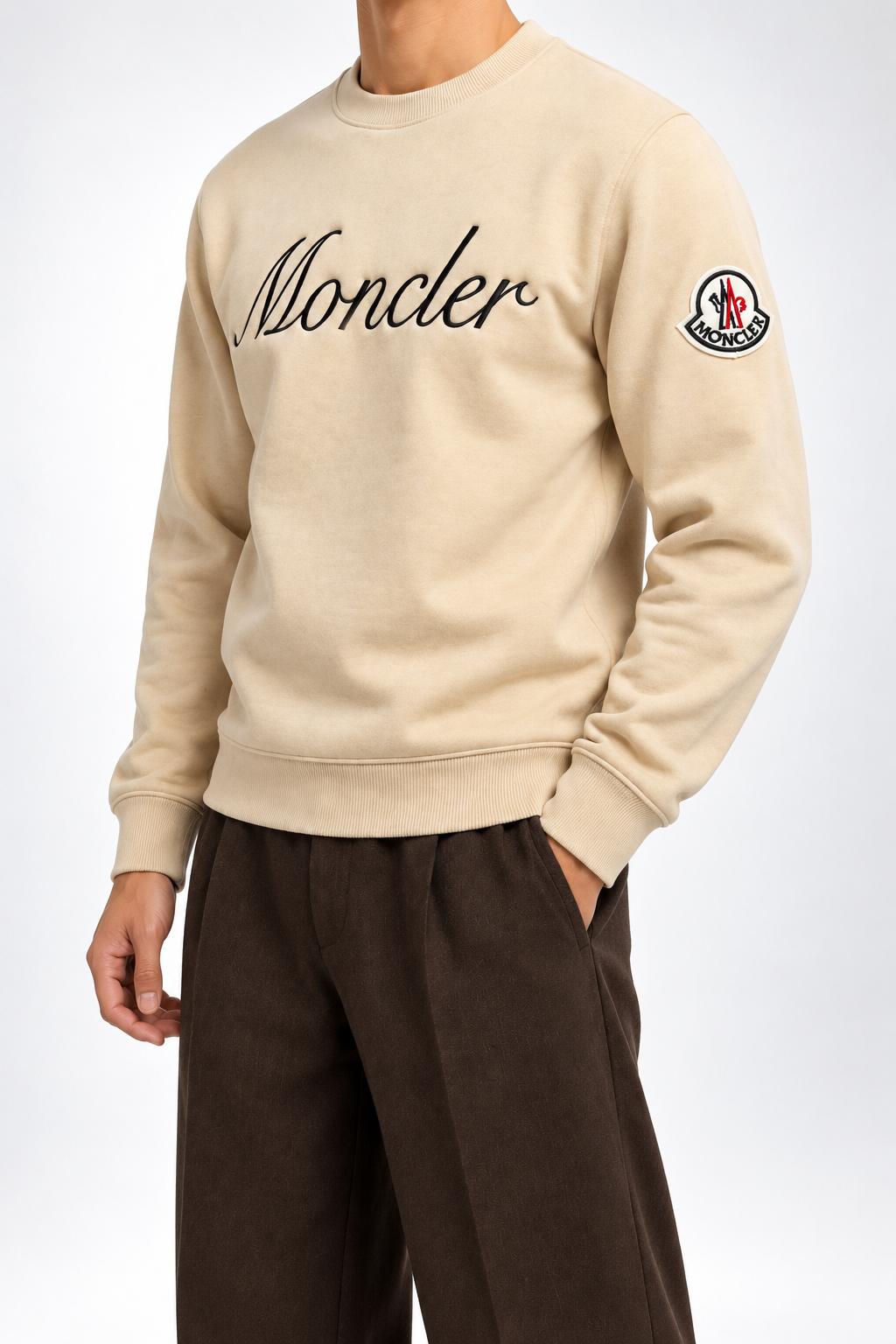 MNCLR — Beige Script-Logo Crew-Neck Sweatshirt — side