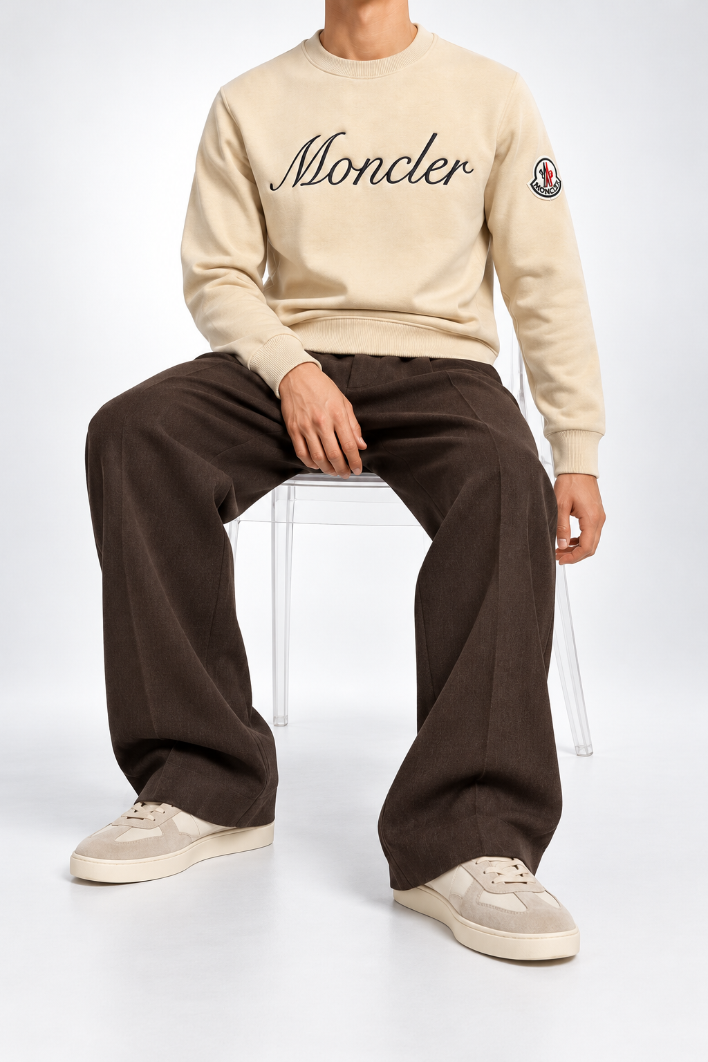 MNCLR — Beige Script-Logo Crew-Neck Sweatshirt — additional